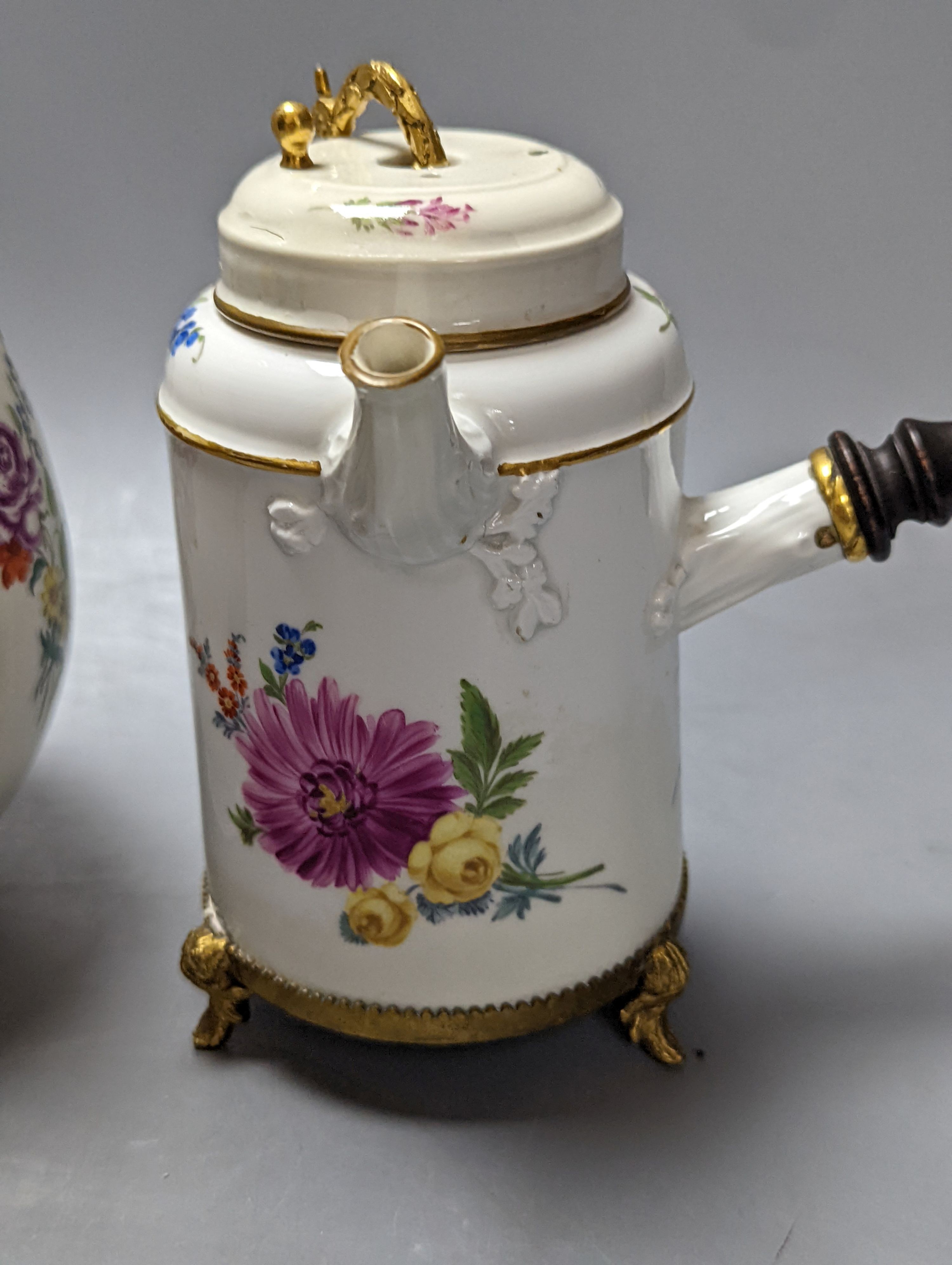An 18th century Meissen hotwater pot and a Marcolini period coffee or chocolate pot (a.f) tallest 25cm (2)